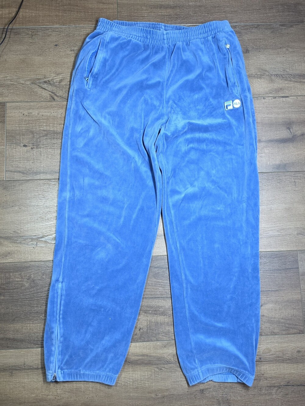 Vintage 90s FILA Blue Velour Track Pants Men’s M Zip Ankle Retro
